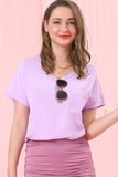 V NECK SHORT SLEEVE POCKET T SHIRT TOP - Doublju