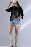ROUND NECK ROLLED SHORT SLEEVE TUNIC TOP - Doublju