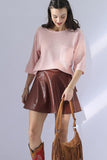 ROUND NECK ROLLED SHORT SLEEVE TUNIC TOP - Doublju