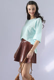 ROUND NECK ROLLED SHORT SLEEVE TUNIC TOP - Doublju
