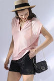 OPEN V NECK SHORT SLEEVELESS WAFFLE KNIT TOP - Doublju