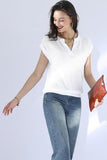 OPEN V NECK SHORT SLEEVELESS WAFFLE KNIT TOP - Doublju