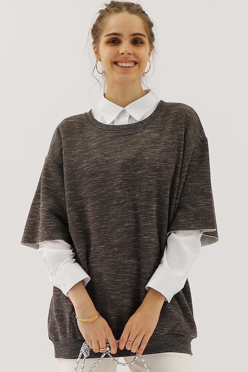 OVERSIZED SWEATSHIRT WITH KANGAROO POCKET - Doublju