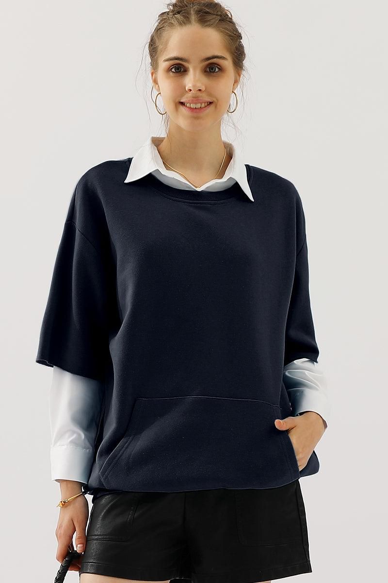 OVERSIZED SWEATSHIRT WITH KANGAROO POCKET - Doublju