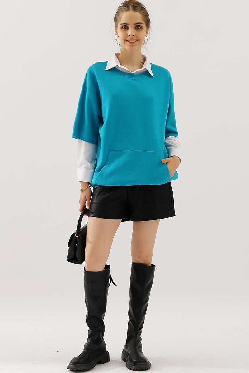 OVERSIZED SWEATSHIRT WITH KANGAROO POCKET - Doublju