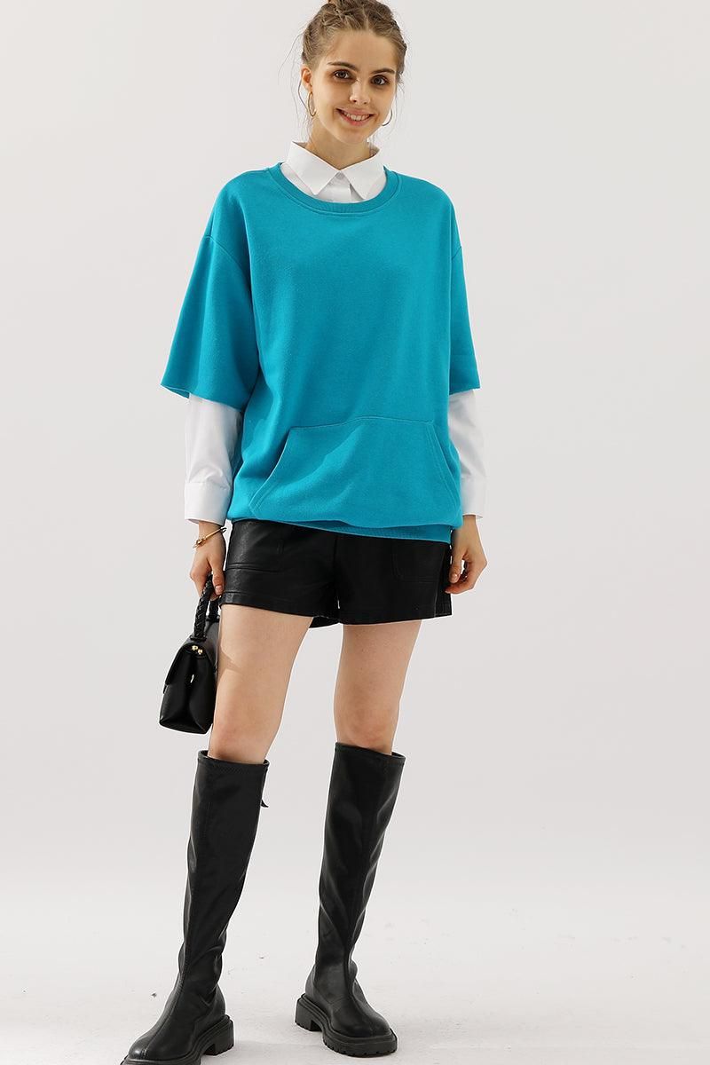 OVERSIZED SWEATSHIRT WITH KANGAROO POCKET - Doublju