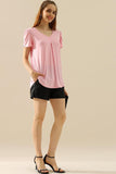 SOLID V NECK SHORT TULIP SLEEVE TUNIC TOPS - Doublju