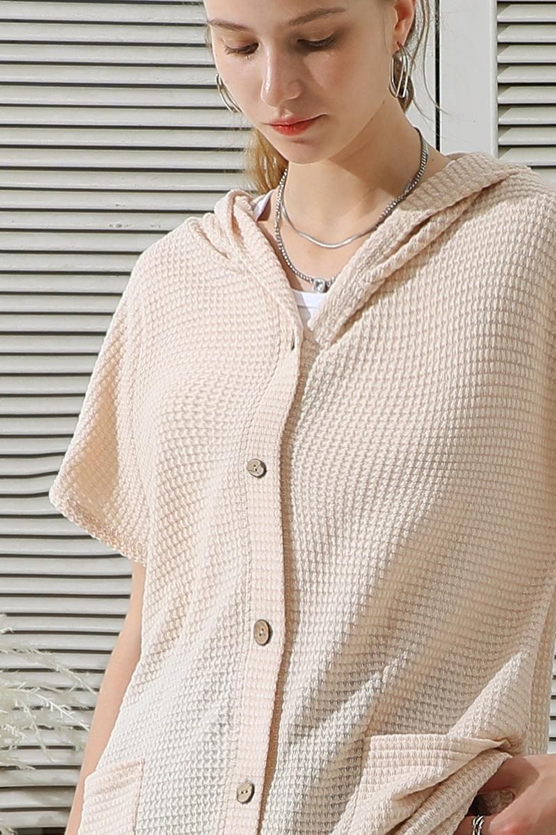 BOTTON DOWN HODDIE TOP CADIGAN WITH FRONT POCKETS - Doublju