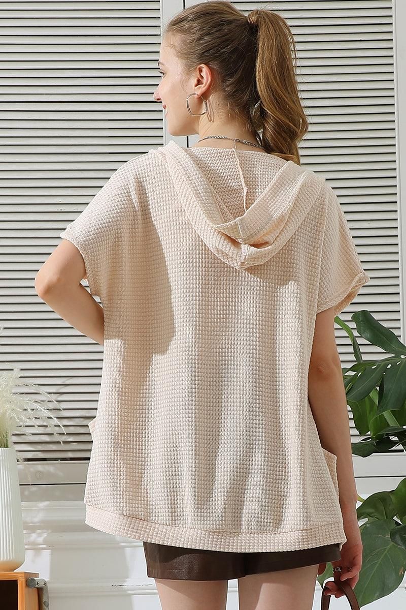 BOTTON DOWN HODDIE TOP CADIGAN WITH FRONT POCKETS - Doublju