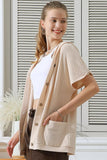 BOTTON DOWN HODDIE TOP CADIGAN WITH FRONT POCKETS - Doublju