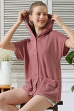 BOTTON DOWN HODDIE TOP CADIGAN WITH FRONT POCKETS - Doublju