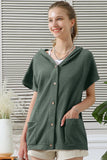 BOTTON DOWN HODDIE TOP CADIGAN WITH FRONT POCKETS - Doublju