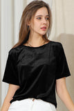 SHORT SLEEVE ROUND NECK VELVET CASUAL TUNIC TOP