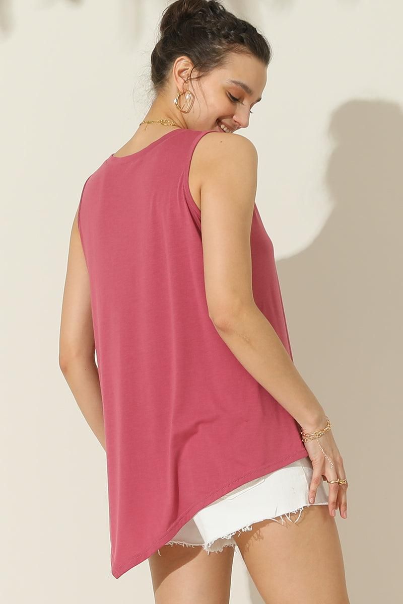 U NECK BOTTON SIDE BUTTON UP SLEEVELESS TOP - Doublju