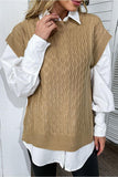 SOLID CABLE KNIT SWEATER VEST - Doublju