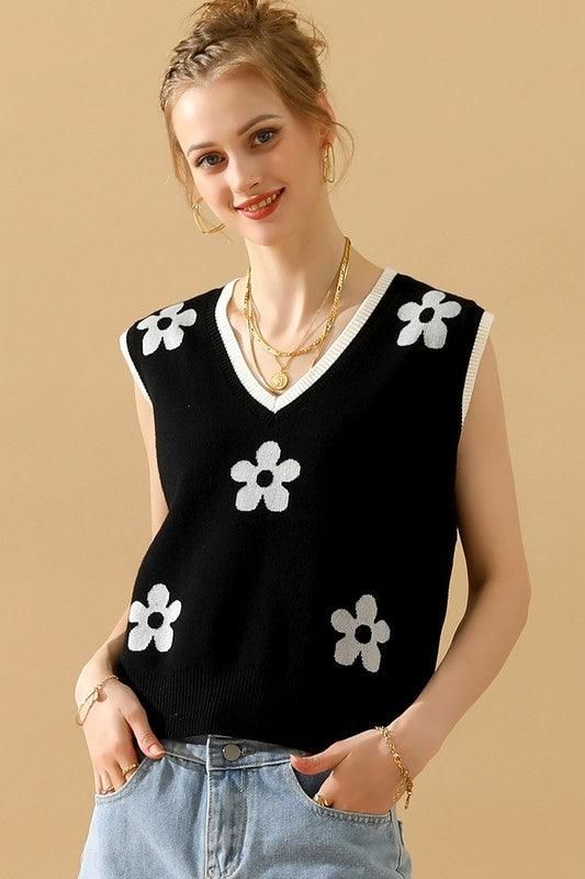 FLOWER PRINTING SLEEVELESS CASUAL TOP - Doublju