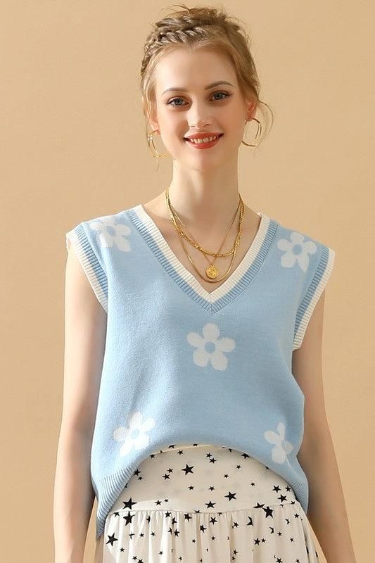 FLOWER PRINTING SLEEVELESS CASUAL TOP - Doublju