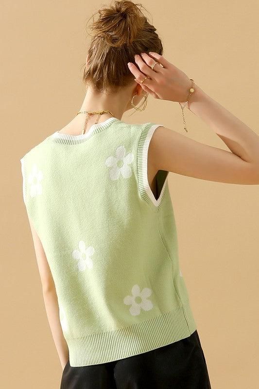 FLOWER PRINTING SLEEVELESS CASUAL TOP - Doublju