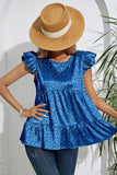 FRILL SLEEVE PATTERNED JACQUARD TUNIC TOP - Doublju