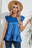 FRILL SLEEVE PATTERNED JACQUARD TUNIC TOP - Doublju