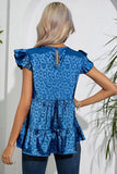 FRILL SLEEVE PATTERNED JACQUARD TUNIC TOP - Doublju