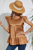 FRILL SLEEVE PATTERNED JACQUARD TUNIC TOP - Doublju