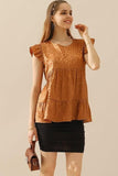 FRILL SLEEVE PATTERNED JACQUARD TUNIC TOP - Doublju