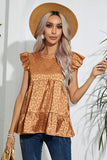 FRILL SLEEVE PATTERNED JACQUARD TUNIC TOP - Doublju