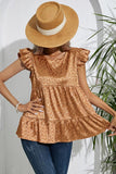 FRILL SLEEVE PATTERNED JACQUARD TUNIC TOP - Doublju