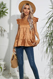 FRILL SLEEVE PATTERNED JACQUARD TUNIC TOP - Doublju