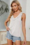 DEEP V FRILL NECK SLEEVELESS TOP - Doublju