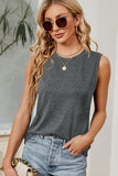 BASIC CREW NECK SLEEVELESS T SHIRTS,70% COTTON - Doublju