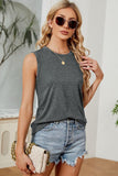 BASIC CREW NECK SLEEVELESS T SHIRTS,70% COTTON - Doublju