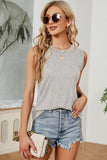 BASIC CREW NECK SLEEVELESS T SHIRTS,70% COTTON - Doublju