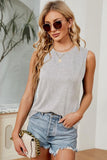 BASIC CREW NECK SLEEVELESS T SHIRTS,70% COTTON - Doublju
