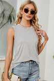 BASIC CREW NECK SLEEVELESS T SHIRTS,70% COTTON - Doublju