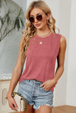 BASIC CREW NECK SLEEVELESS T SHIRTS,70% COTTON - Doublju