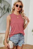 BASIC CREW NECK SLEEVELESS T SHIRTS,70% COTTON - Doublju