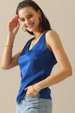 DEEP V NECK SATIN SLEEVELESS TUNIC TOP - Doublju