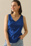 DEEP V NECK SATIN SLEEVELESS TUNIC TOP - Doublju