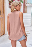 V NECK PUNCHING LACE LOOSE SLEEVELESS TUNIC TOP - Doublju