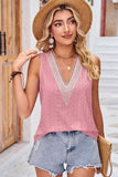 V NECK PUNCHING LACE LOOSE SLEEVELESS TUNIC TOP - Doublju