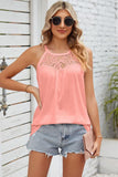 LACED NECK SLEEVELESS WOMEN T SHIRTS - Doublju