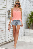 LACED NECK SLEEVELESS WOMEN T SHIRTS - Doublju
