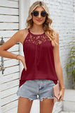 LACED NECK SLEEVELESS WOMEN T SHIRTS - Doublju