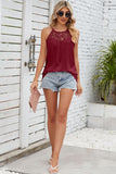 LACED NECK SLEEVELESS WOMEN T SHIRTS - Doublju