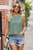 WOMEN TRENDY EYELET HALTER T SHIRTS - Doublju