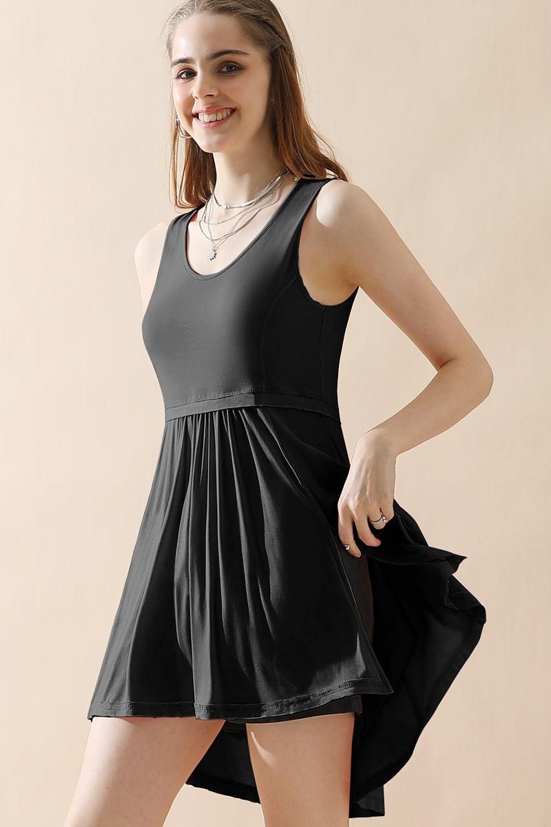 SCOOP NECK SLEEVLESS RUFFLE LONG TOP - Doublju