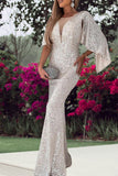 WOMEN BELL SLEEVED SLIM FIT SEQUIN PART DRESS