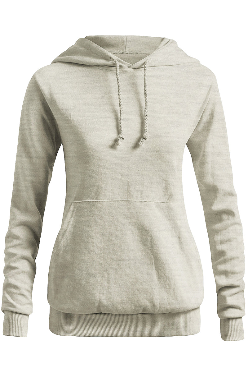 WOMEN'S SOLID HOODIE POCKET LONG SLEEVE HOODIE